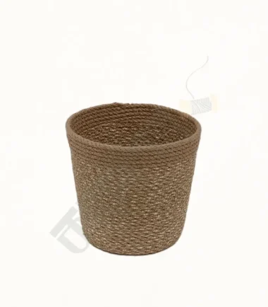 Natural jute planter for indoor and outdoor plants, featuring a simple and eco-friendly design.