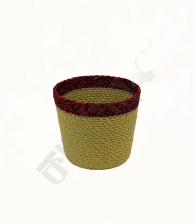 Natural jute planter for indoor and outdoor plants, featuring a simple and eco-friendly design.