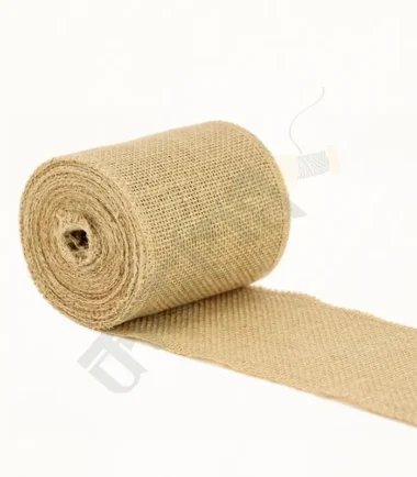 Natural jute burlap fabric for crafts, upholstery, and decoration.