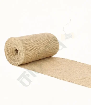 Natural jute burlap fabric for crafts, upholstery, and decoration.