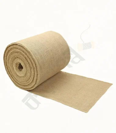 Natural jute burlap fabric for crafts, upholstery, and decoration.