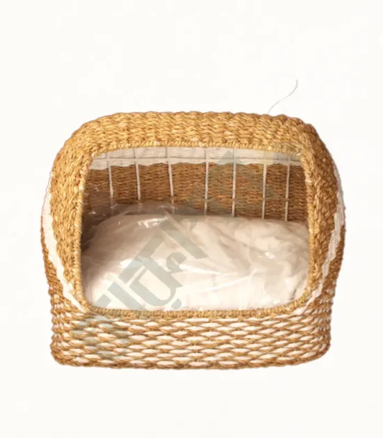 Small eco-friendly handcrafted seagrass pet house, perfect for cozying up small pets like kittens and toy dogs