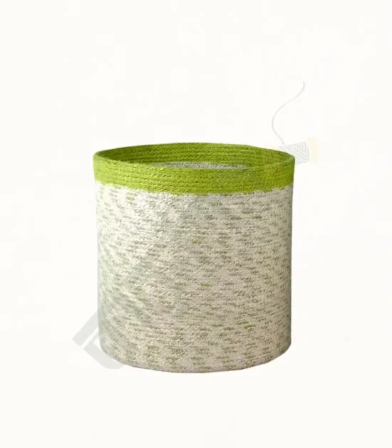 Natural jute planter for indoor and outdoor plants, featuring a simple and eco-friendly design.