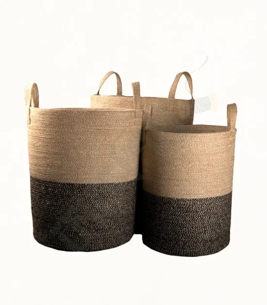 Natural jute laundry basket with handles for easy carrying