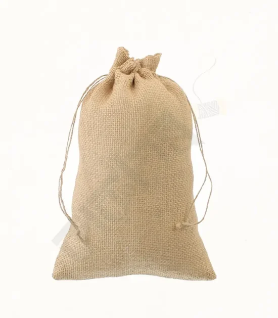 Natural jute burlap drawstring bag for eco-friendly packaging and storage.