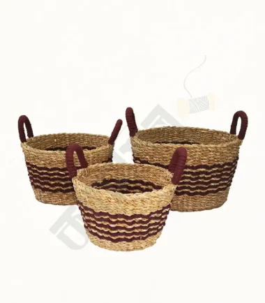 Handcrafted seagrass basket for storage and decor.