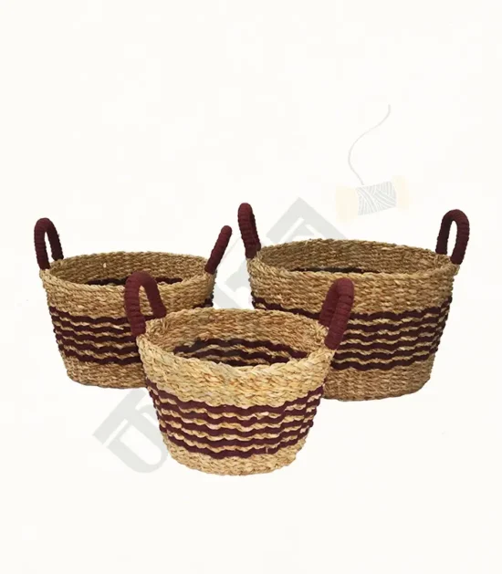 Handcrafted seagrass basket for storage and decor.