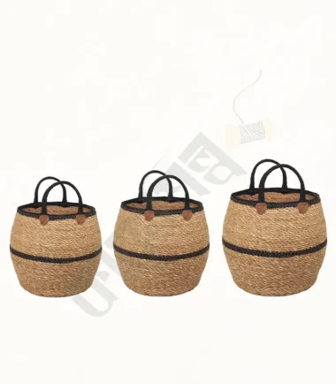 Handcrafted seagrass basket for storage and decor.