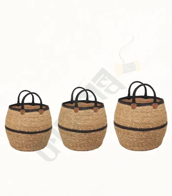 Handcrafted seagrass basket for storage and decor.