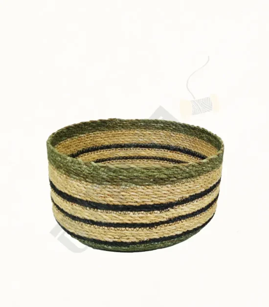 Handcrafted seagrass basket for storage and decor.