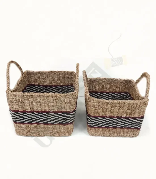 Handcrafted seagrass basket for storage and decor.