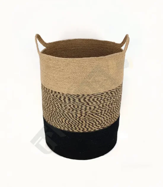 Natural jute laundry basket with handles for easy carrying