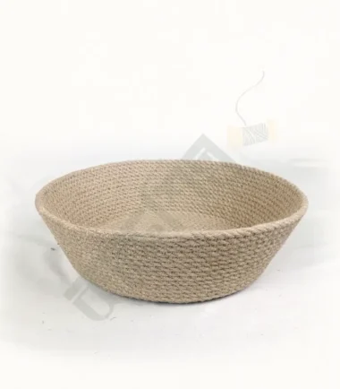 Jute fruit basket for storing and displaying fresh fruit.