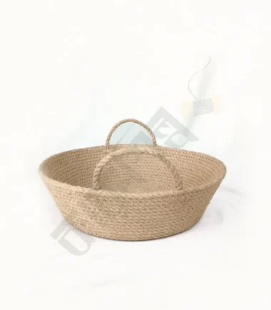 Jute fruit basket for storing and displaying fresh fruit.