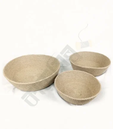 Handcrafted jute rope fruit basket with a stylish design and sturdy construction.