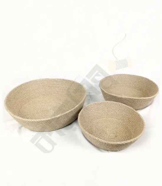 Handcrafted jute rope fruit basket with a stylish design and sturdy construction.