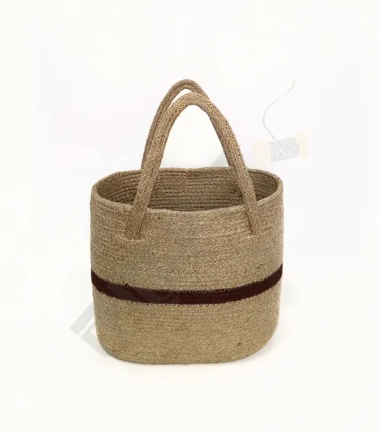 Natural jute rope bag with a stylish design and sturdy handles.