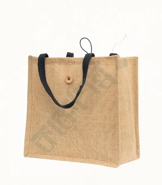 Natural jute shopping bag with reinforced handles and spacious interior.