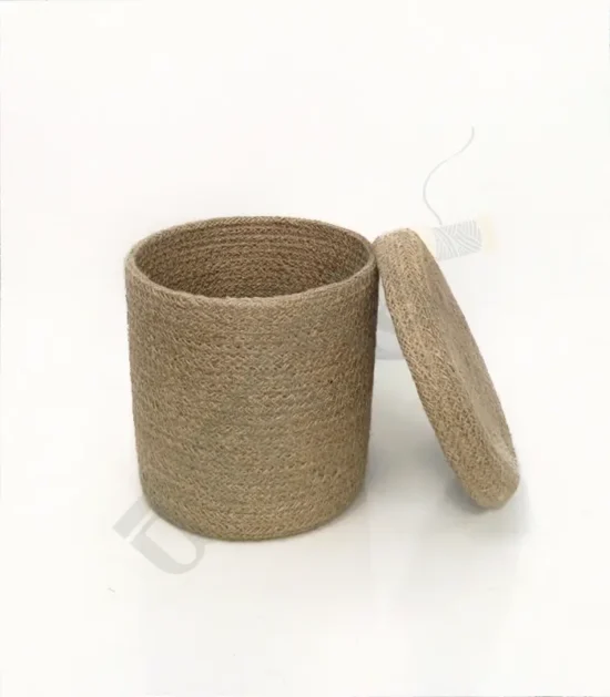 Natural jute storage basket featuring a woven texture and spacious interior.