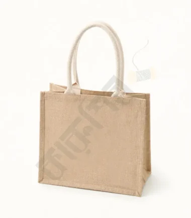 Stylish natural jute tote bag with a spacious interior and sturdy handles.