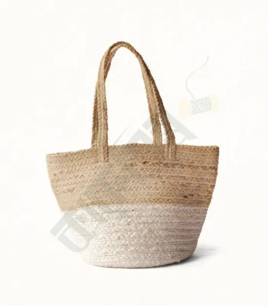 Natural jute tote bag with spacious interior and sturdy handles.