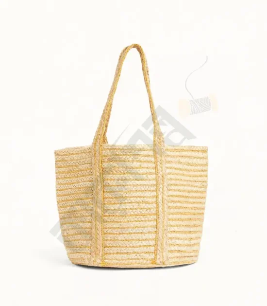 Natural jute tote bag with spacious interior and sturdy handles.