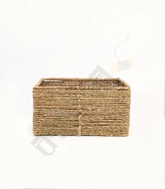 Handcrafted Seagrass stationery box with a natural woven design, perfect for organizing office supplies.