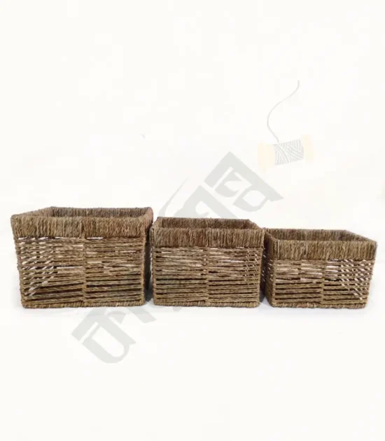 Natural seagrass stationery hamper with a woven design for stylish organization.